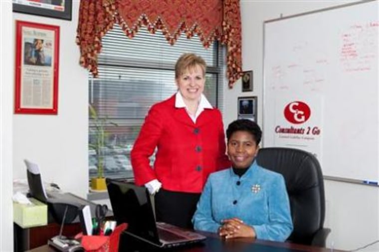 Former American Express marketers Peggy McHale, left, and Sandi Webster founded outsourced marketing company Consultants 2 Go after they were laid off following the Sept. 11, 2001, attacks in New York City. 